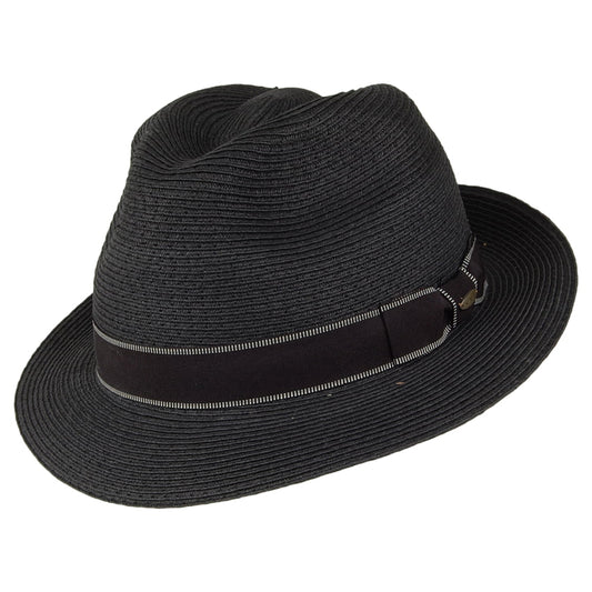 Chapeau Fedora en Paille Toyo Tressage Fin Wyatt noir SCALA