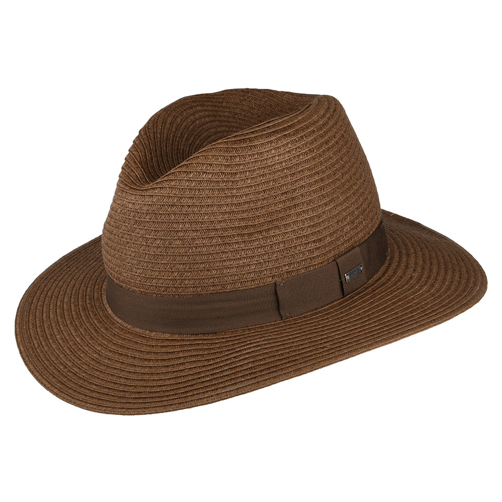 Chapeau Fedora en Paille Toyo Aveloz marron foncé BARTS