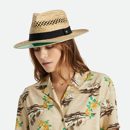 Chapeau Fedora en Paille Hunter beige sable BRIXTON