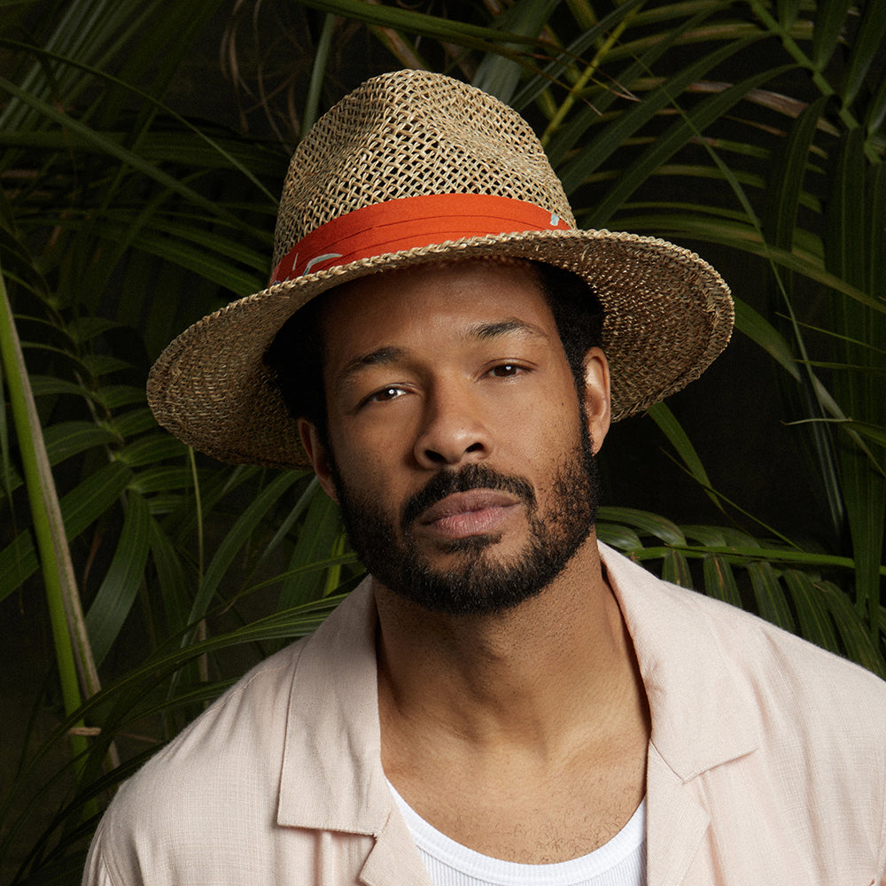 Chapeau Fedora en Jonc de Mer Aloha naturel-orange BRIXTON