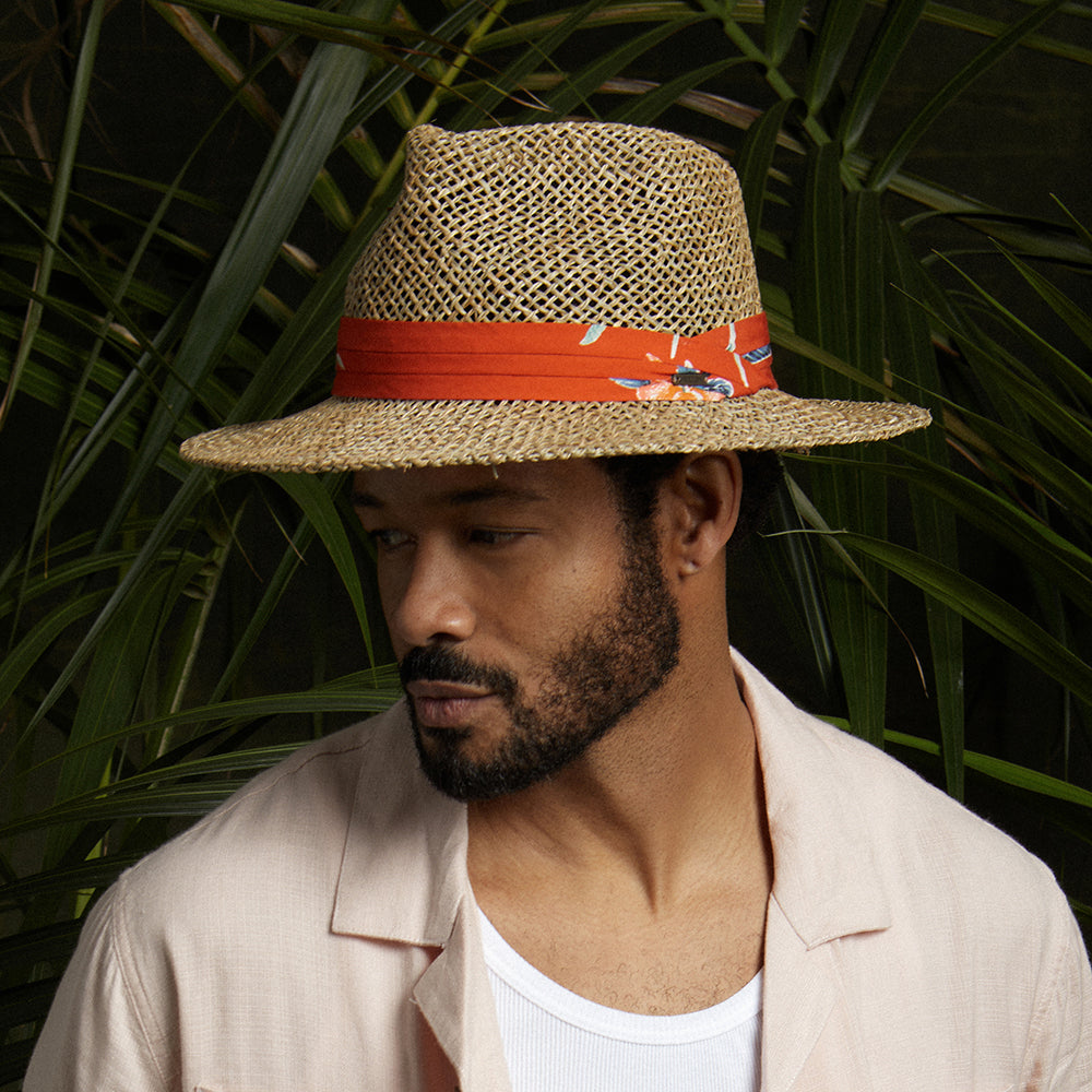 Chapeau Fedora en Jonc de Mer Aloha naturel-orange BRIXTON