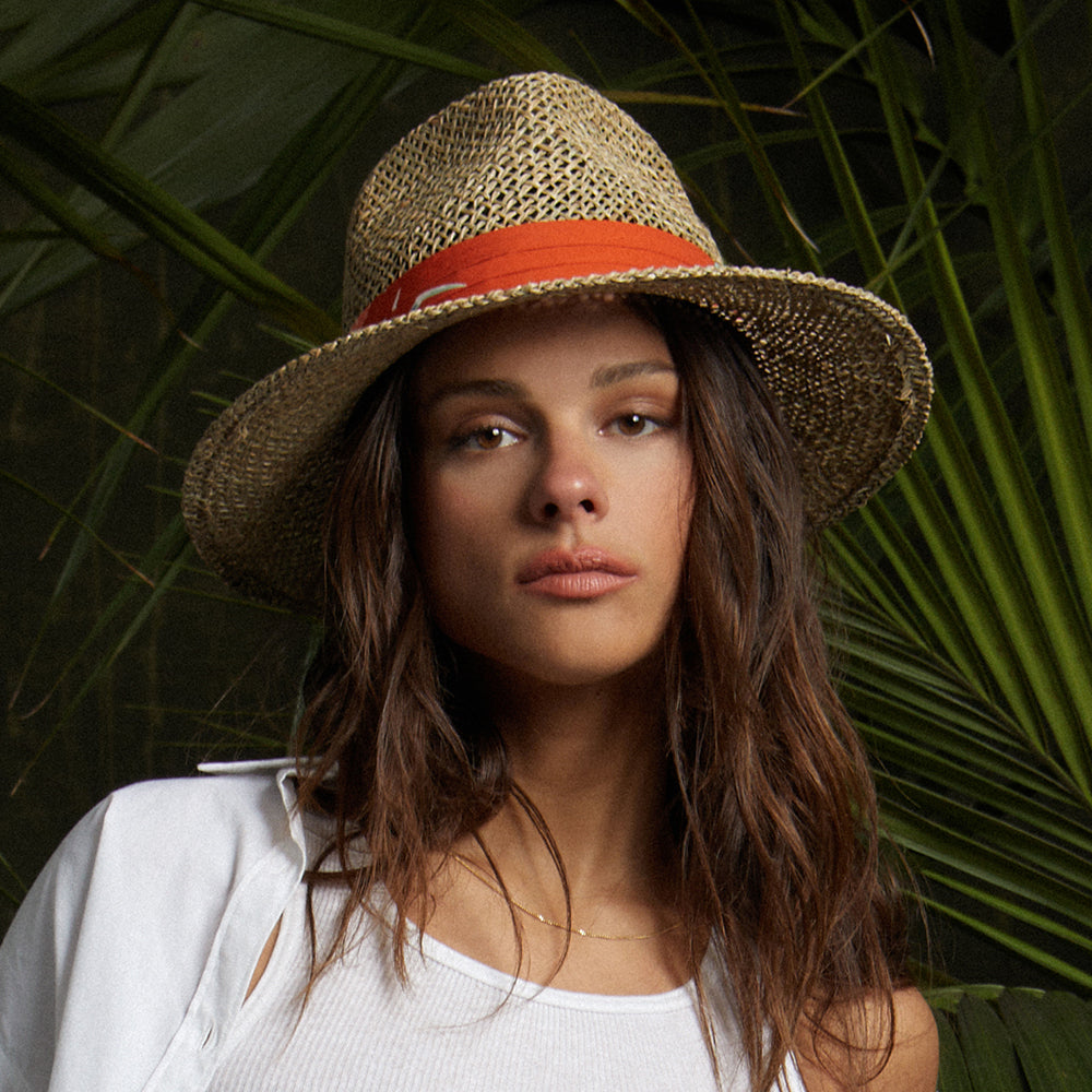 Chapeau Fedora en Jonc de Mer Aloha naturel-orange BRIXTON