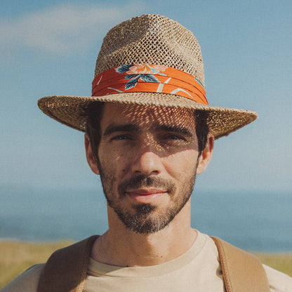 Chapeau Fedora en Jonc de Mer Aloha naturel-orange BRIXTON