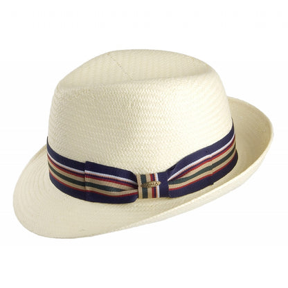 Chapeau Fedora en Paille Toyo avec Bandeau à Rayures ivoire SCALA