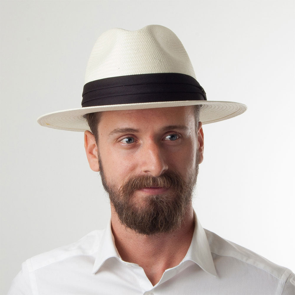Chapeau Fedora Safari en Paille Toyo ivoire avec Bandeau noir JAXON & JAMES