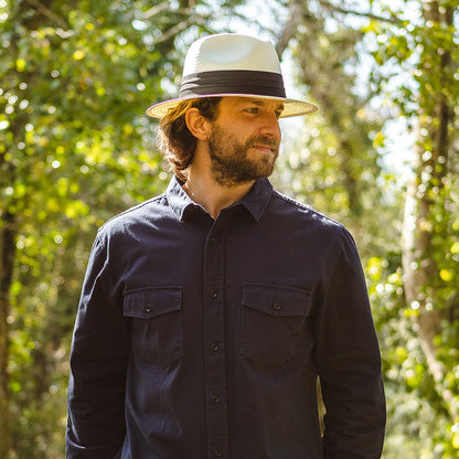 Chapeau Fedora Safari en Paille Toyo ivoire avec Bandeau noir JAXON & JAMES