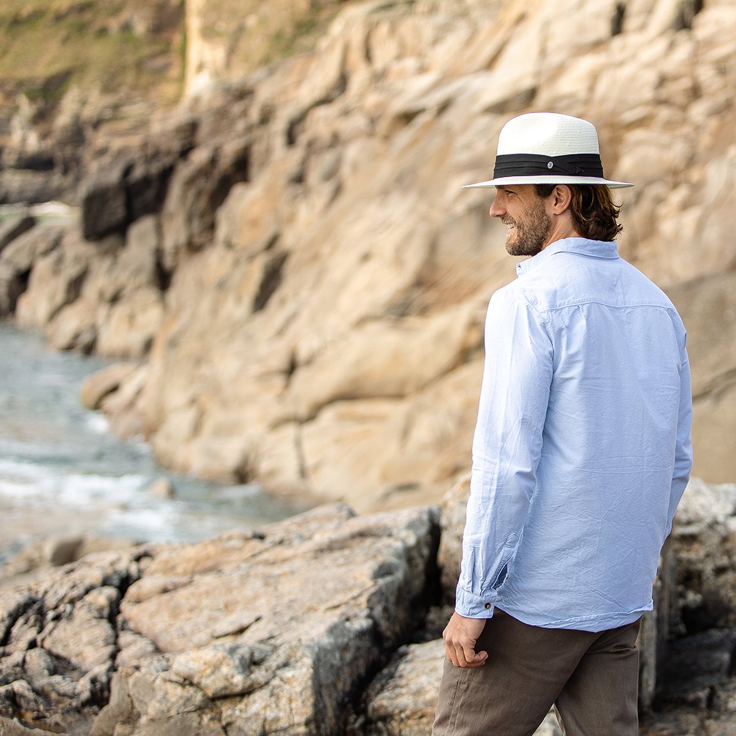 Chapeau Fedora Safari en Paille Toyo ivoire avec Bandeau noir JAXON & JAMES
