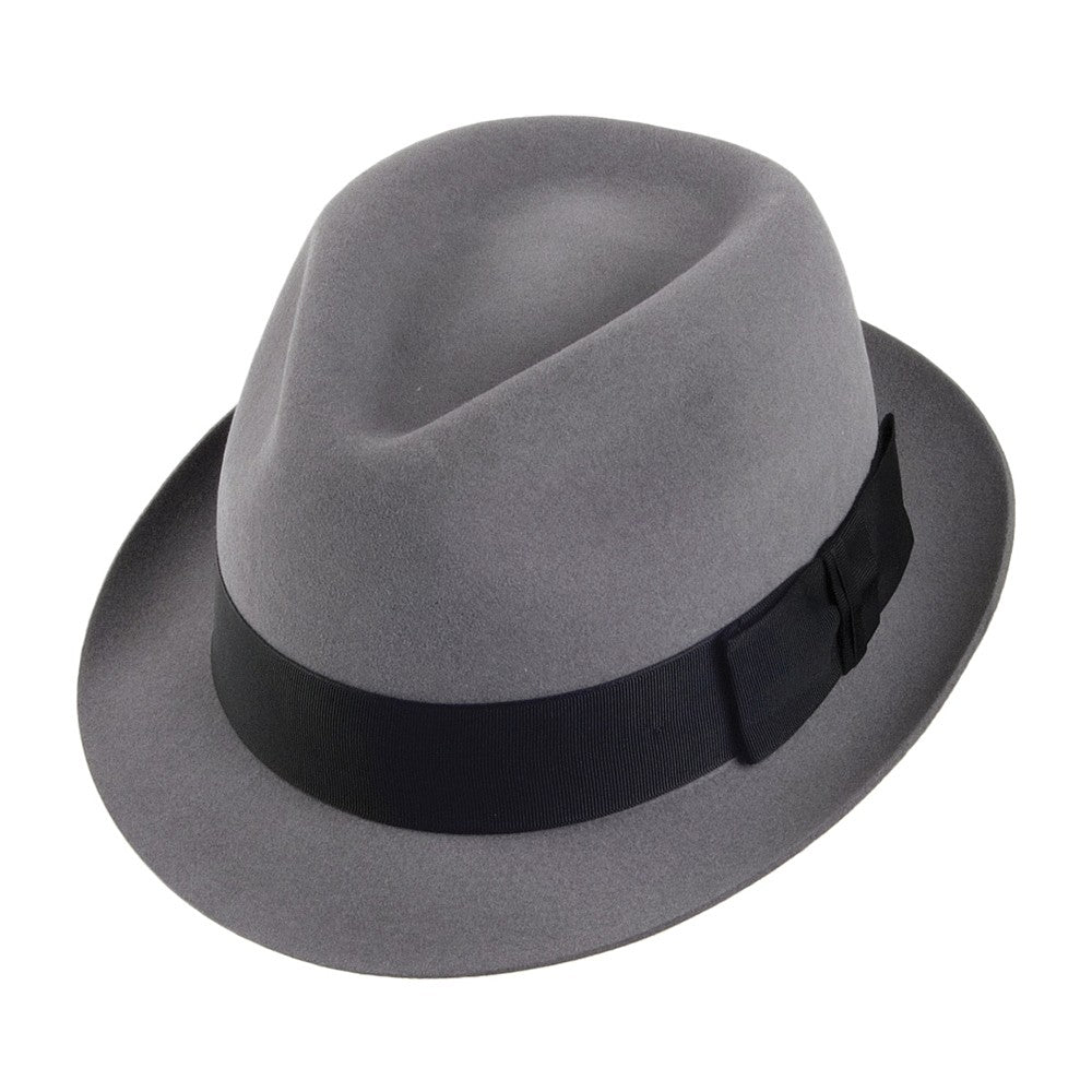 Chapeau Trilby en Fourrure Feutrée Pinch Vegas gris clair CHRISTYS