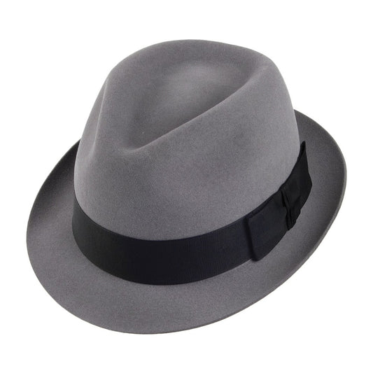 Chapeau Trilby en Fourrure Feutrée Pinch Vegas gris clair CHRISTYS