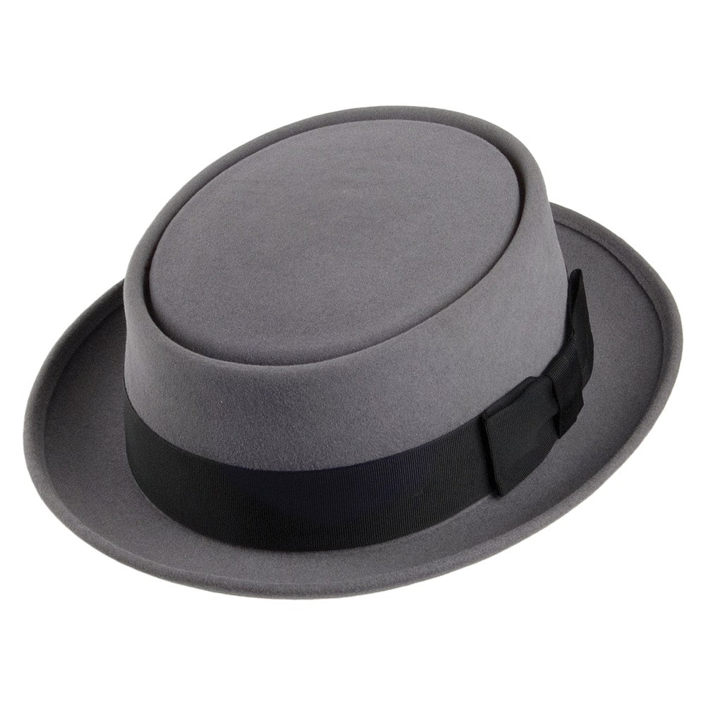 Chapeau Pork Pie en Fourrure Feutrée Monk gris clair CHRISTYS