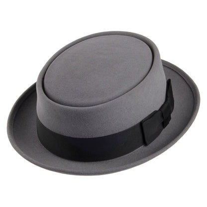 Chapeau Pork Pie en Fourrure Feutrée Monk gris clair CHRISTYS