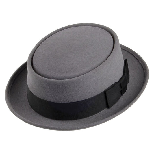 Chapeau Pork Pie en Fourrure Feutrée Monk gris clair CHRISTYS
