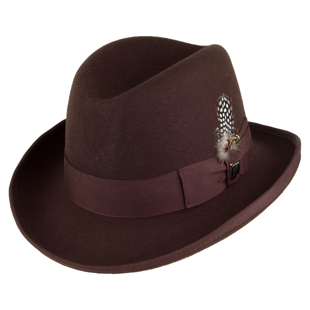 Chapeau Homburg en Laine Feutrée marron STACY ADAMS