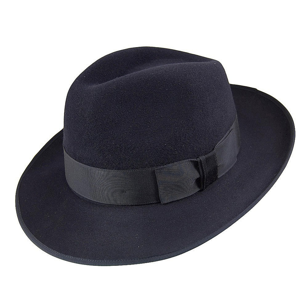Chapeau Fedora en Fourrure Feutrée Gangster bleu marine CHRISTYS