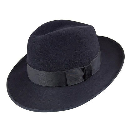 Chapeau Fedora en Fourrure Feutrée Gangster bleu marine CHRISTYS