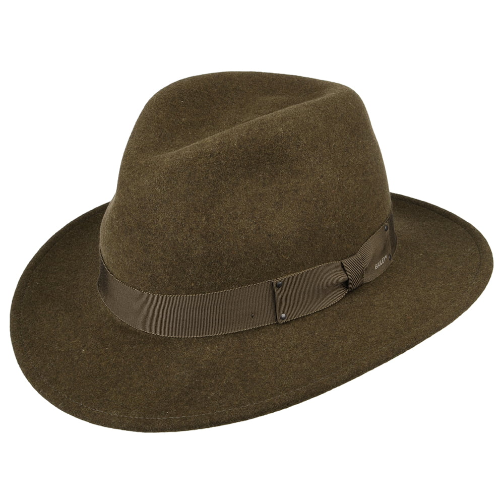 Chapeau Fedora en Laine Feutrée Déformable Hydrofuge Curtis olive BAILEY