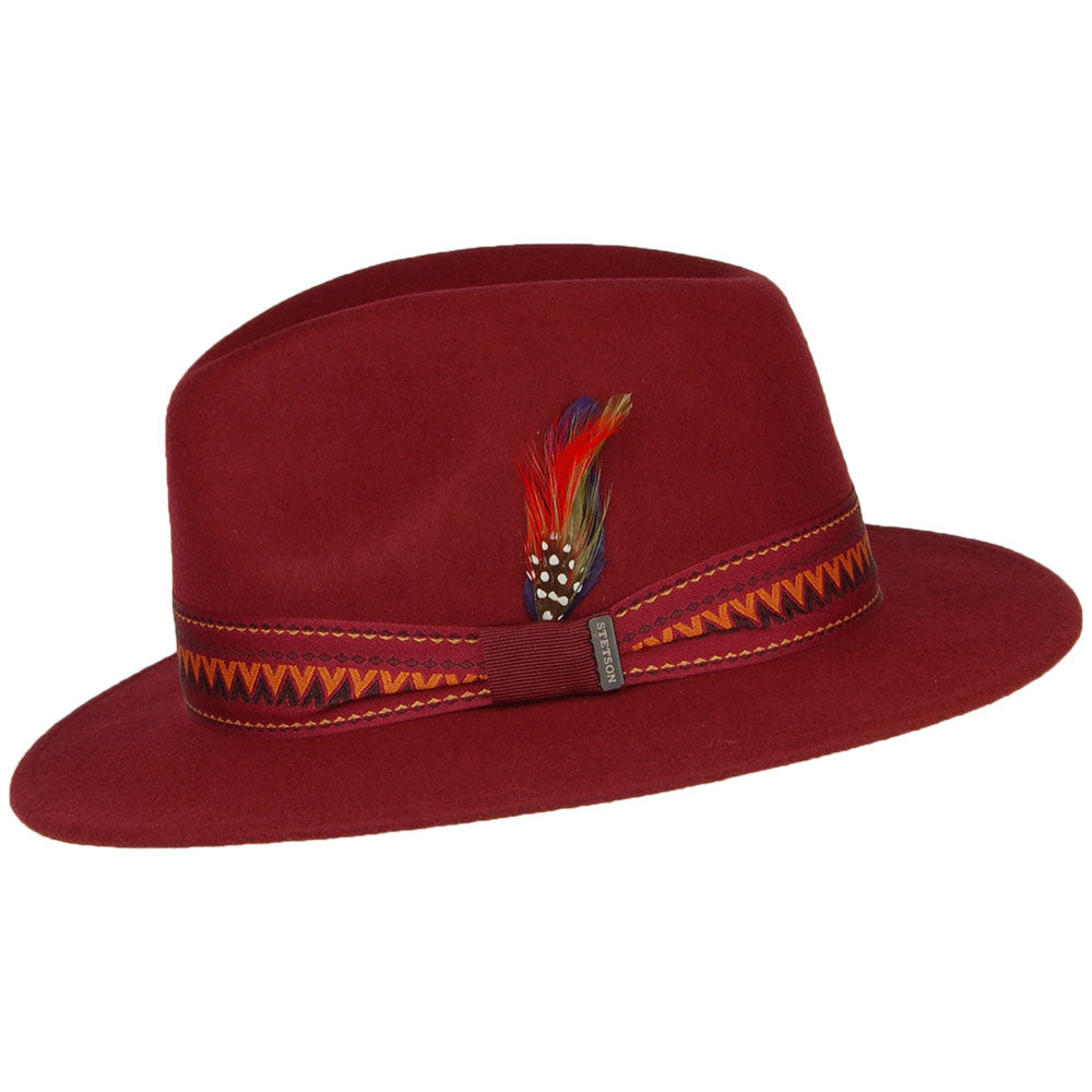 Chapeau Fedora en Laine Feutrée Aztek bordeaux STETSON
