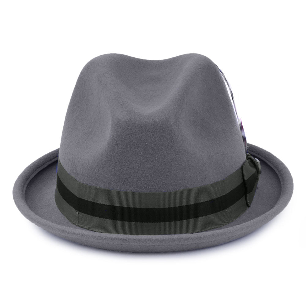 Chapeau Trilby en Laine Feutrée avec Bandeau à Rayures Gain gris BRIXTON