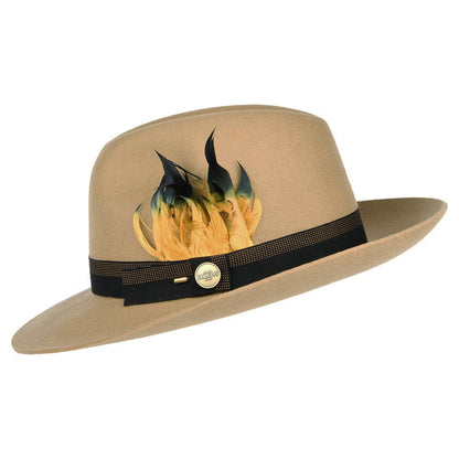 Chapeau Fedora en Laine Feutrée avec Plumes Grosvenor camel CHRISTYS