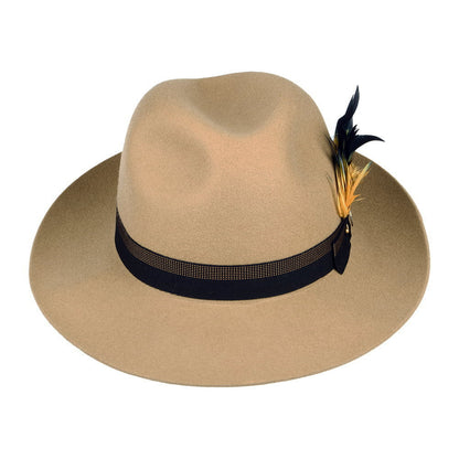 Chapeau Fedora en Laine Feutrée avec Plumes Grosvenor camel CHRISTYS