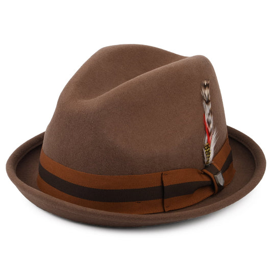 Chapeau Trilby en Laine Feutrée avec Bandeau à Rayures Gain camel BRIXTON
