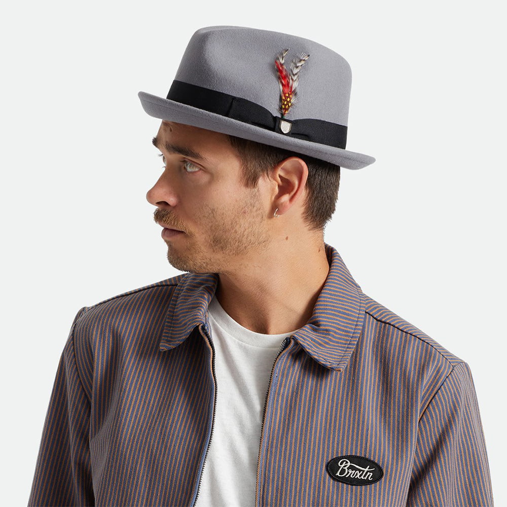 Chapeau Trilby en Laine Feutrée avec Bandeau noir Gain gris BRIXTON