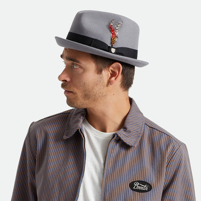 Chapeau Trilby en Laine Feutrée avec Bandeau noir Gain gris BRIXTON