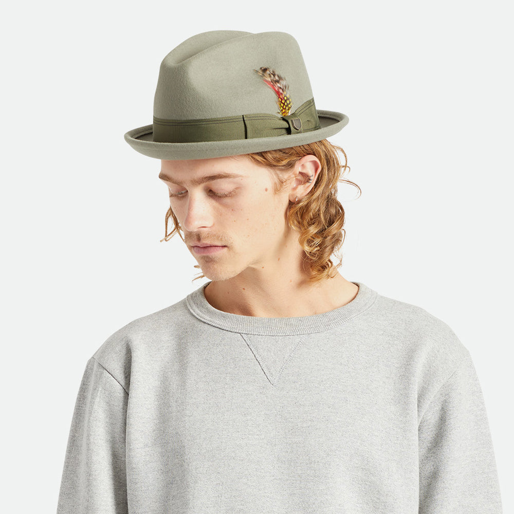 Chapeau Trilby en Laine Feutrée Gain olive clair BRIXTON