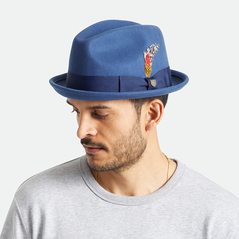 Chapeau Trilby en Laine Feutrée Gain bleu BRIXTON