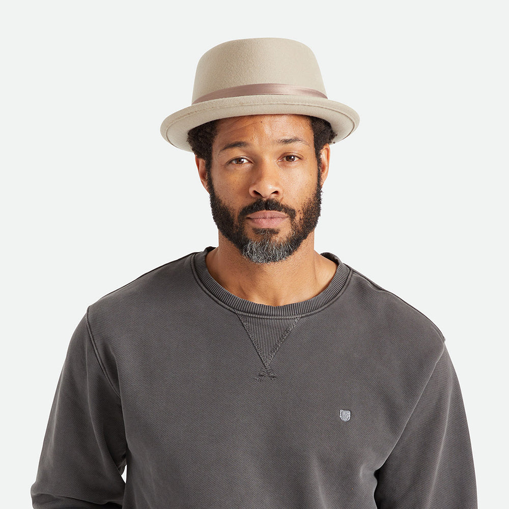 Chapeau Pork Pie en Laine Feutrée Stout beige BRIXTON