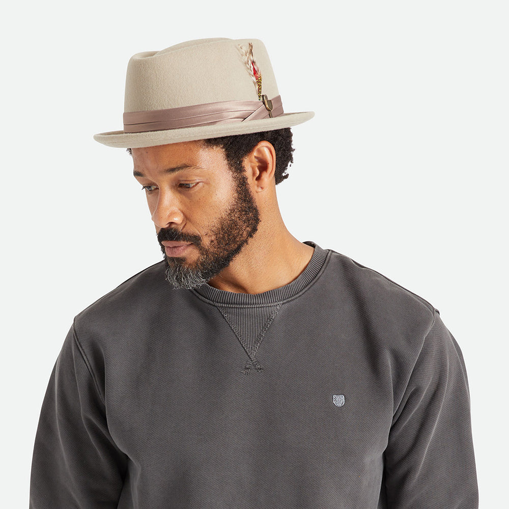 Chapeau Pork Pie en Laine Feutrée Stout beige BRIXTON