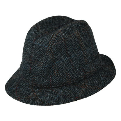 Chapeau Trilby en HARRIS TWEED à Chevrons Enroulable bleu marine CITY SPORT