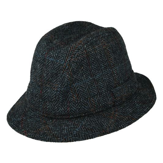 Chapeau Trilby en HARRIS TWEED à Chevrons Enroulable bleu marine CITY SPORT