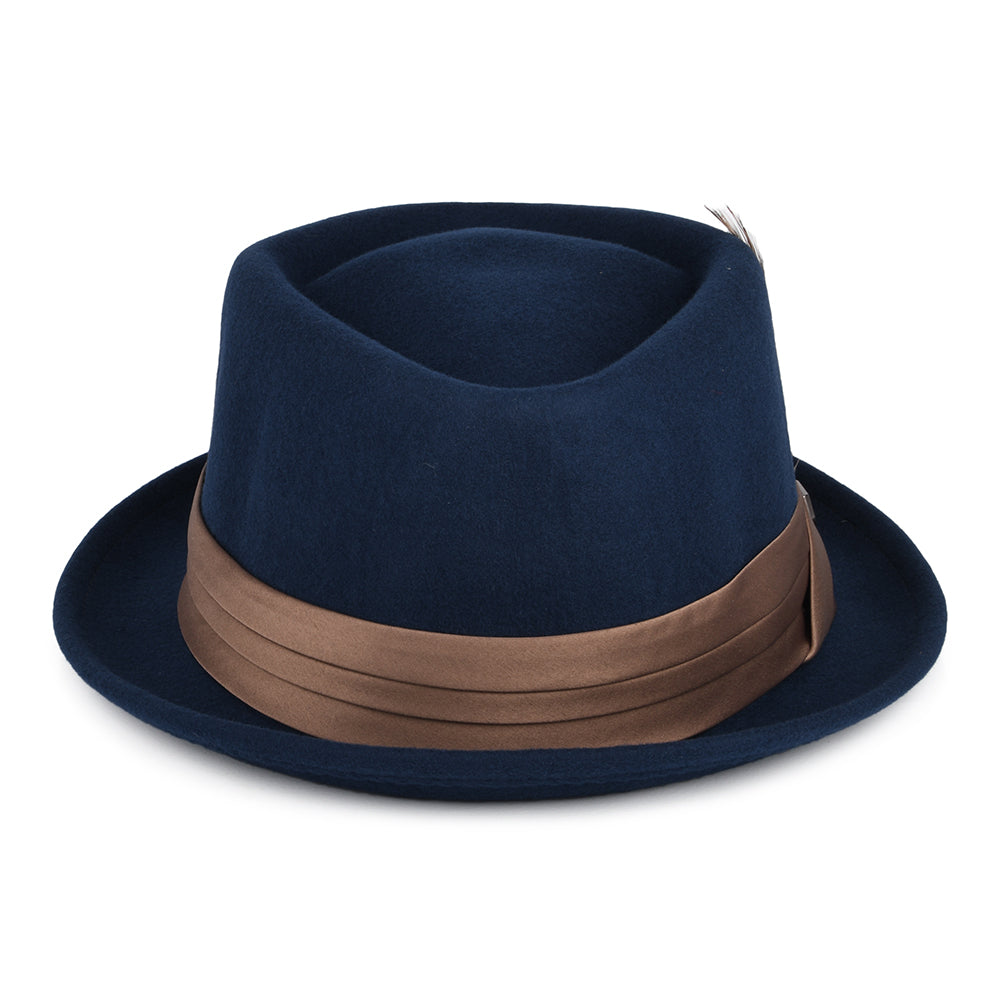 Chapeau Pork Pie en Laine Feutrée Stout bleu marine délavé BRIXTON