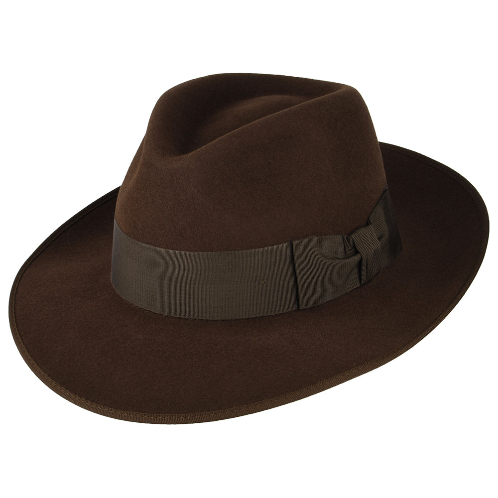 Chapeau Fedora en Fourrure Feutrée Gangster marron CHRISTYS