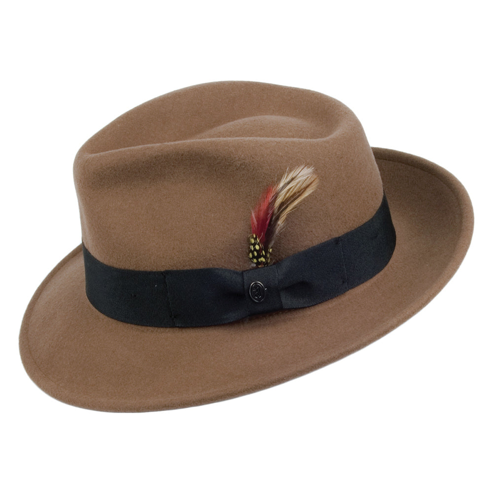 Chapeau Fedora en Laine Feutrée Déformable C-Crown noix de pécan JAXON & JAMES