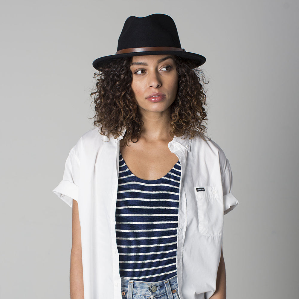 Chapeau Fedora Messer noir à Bandeau marron BRIXTON