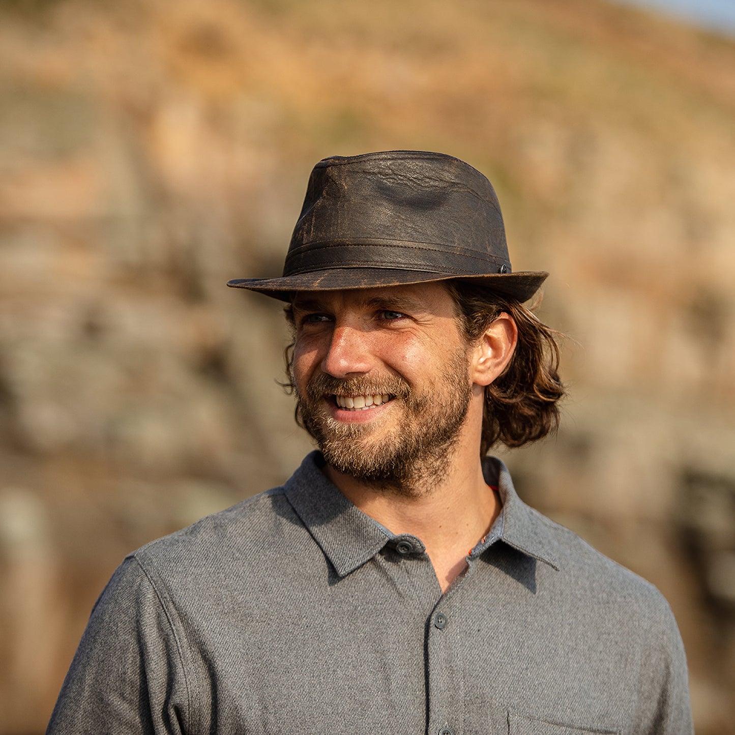 Chapeau Trilby en Coton à Effet Usé marron JAXON & JAMES
