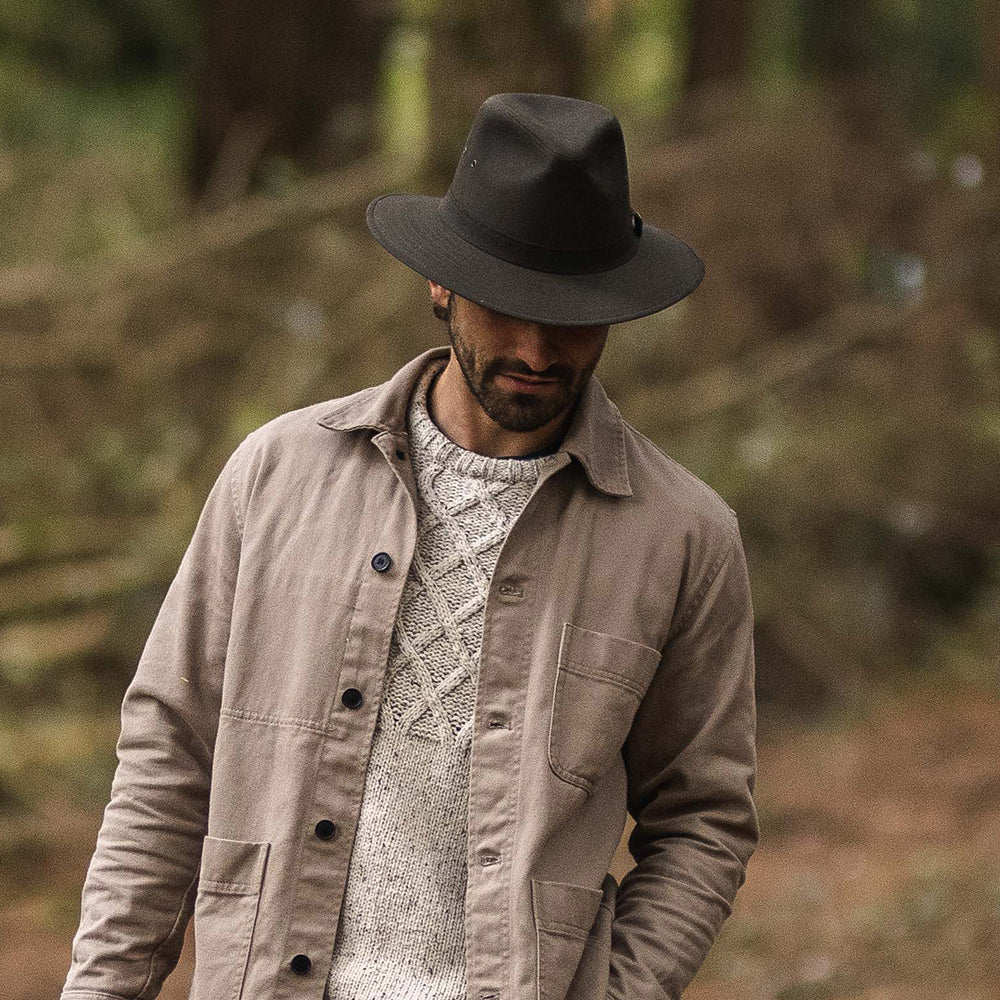 Chapeau Fedora Safari en Toile Cirée olive JAXON & JAMES