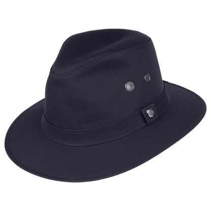 Chapeau Fedora en Coton Ciré Britannique Hydrofuge Drifter bleu marine FAILSWORTH