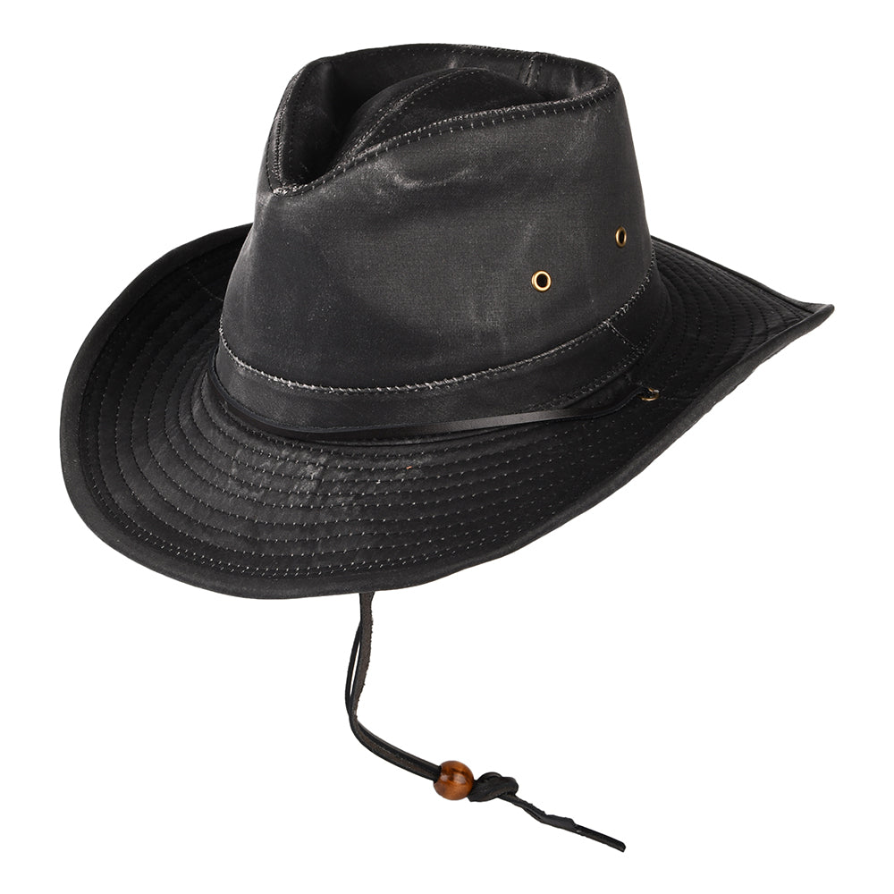 Chapeau Australien en Coton à Effet Usé noir DORFMAN PACIFIC