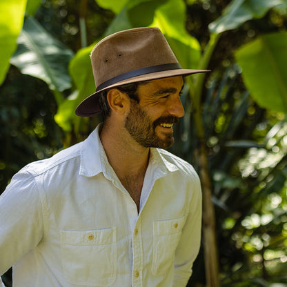 Chapeau Fedora Safari en Cuir Nubuck châtaigne JAXON & JAMES