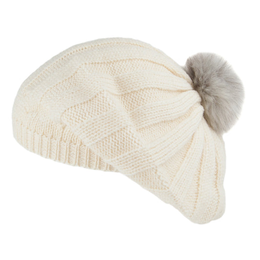 Béret à Pompon en Laine Anglaise blanc hiver HIGHLAND 2000
