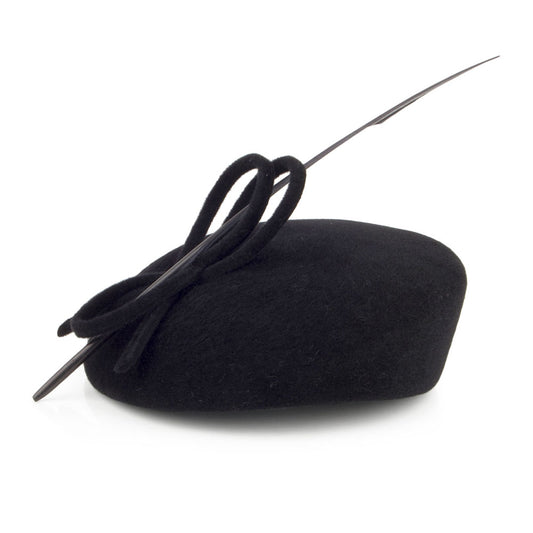 Béret en Fourrure Feutrée avec Plume noir WHITELEY