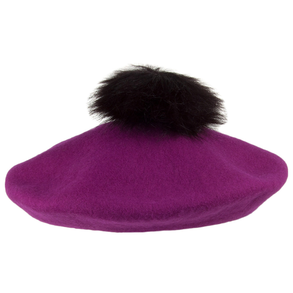 Béret en Laine à Pompon magenta WHITELEY