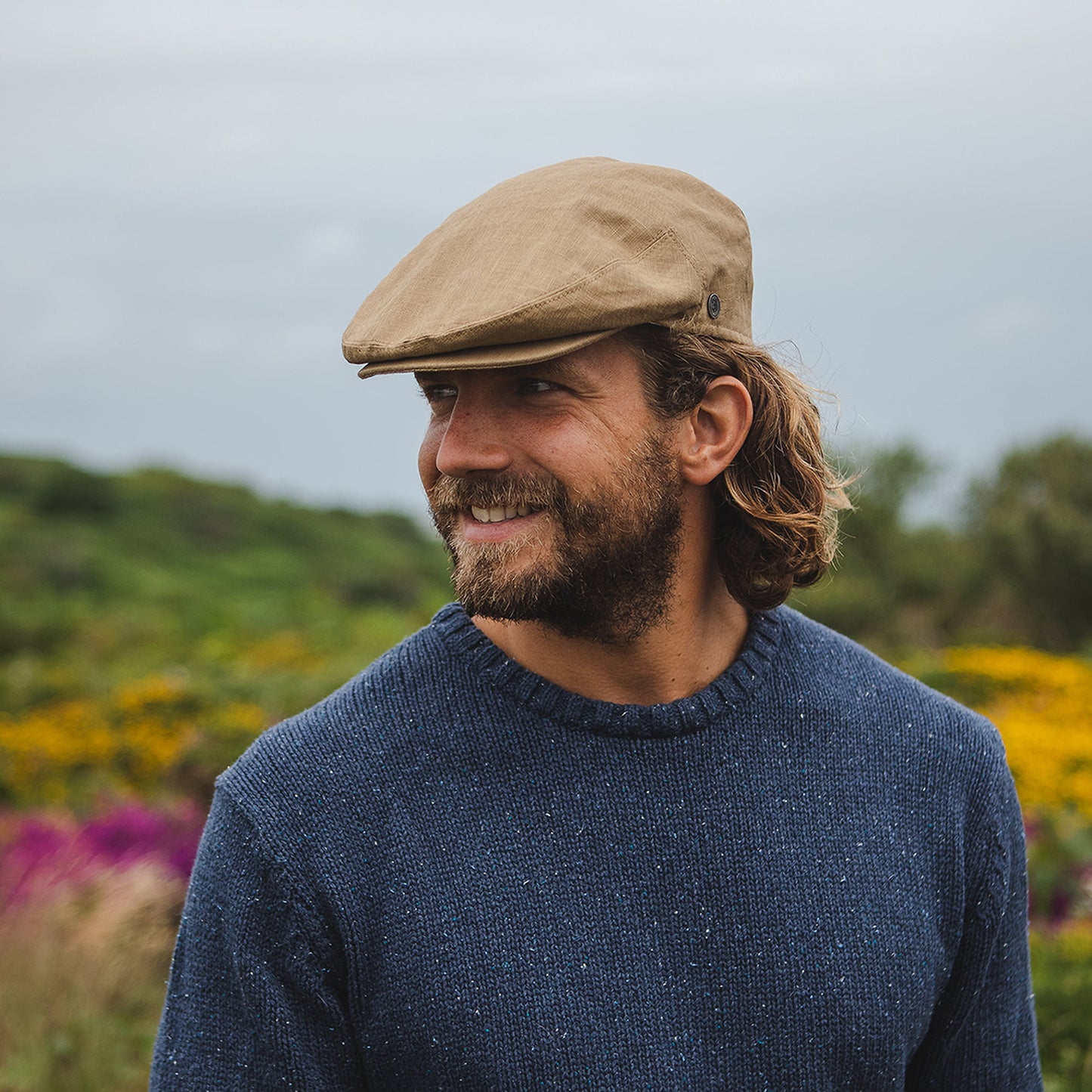 Casquette Plate en Lin camel JAXON & JAMES