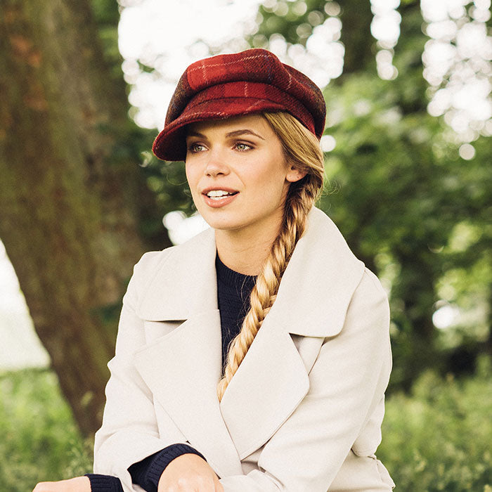 Casquette Gavroche en HARRIS TWEED Gabby rouge FAILSWORTH