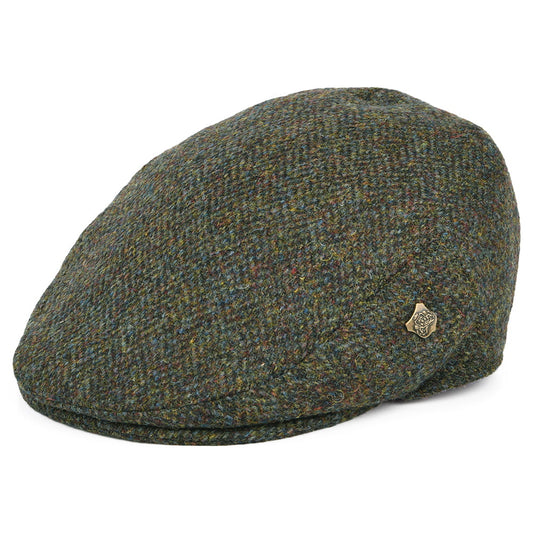 Casquette Plate en HARRIS TWEED à Chevrons Stornoway olive mélangé FAILSWORTH