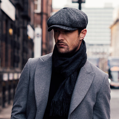 Casquette Gavroche en HARRIS TWEED à Chevrons Carloway anthracite FAILSWORTH