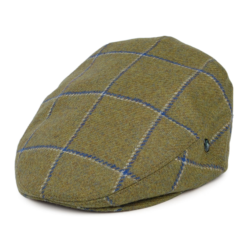 Casquette Plate en Laine Vierge Anglaise à Carreaux olive clair CITY SPORT